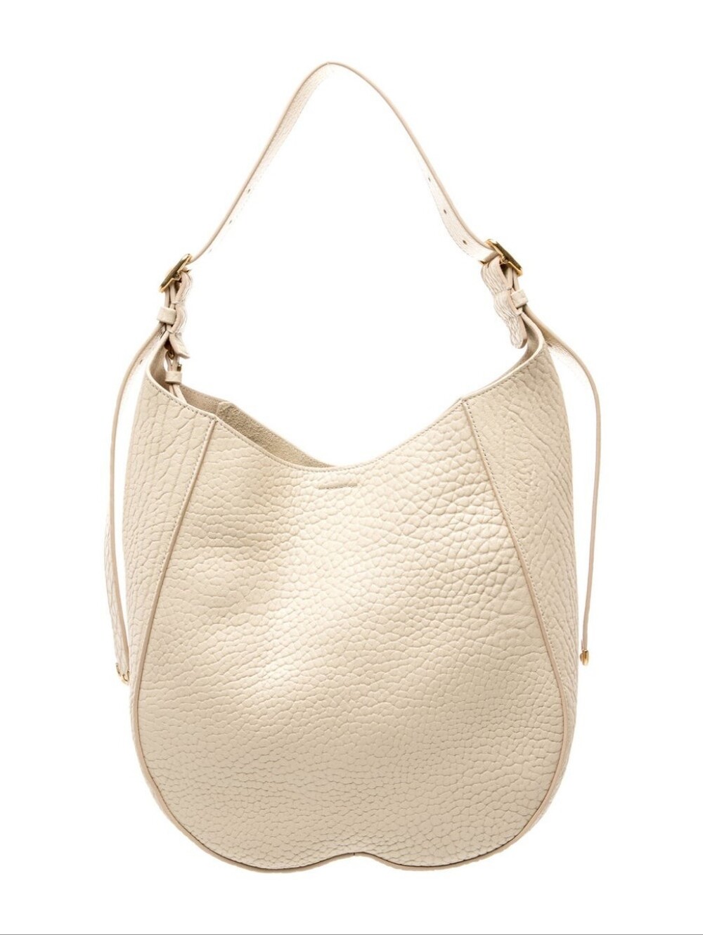Burberry Cream Pebbled Leather Hobo Bag With Zip Pouch